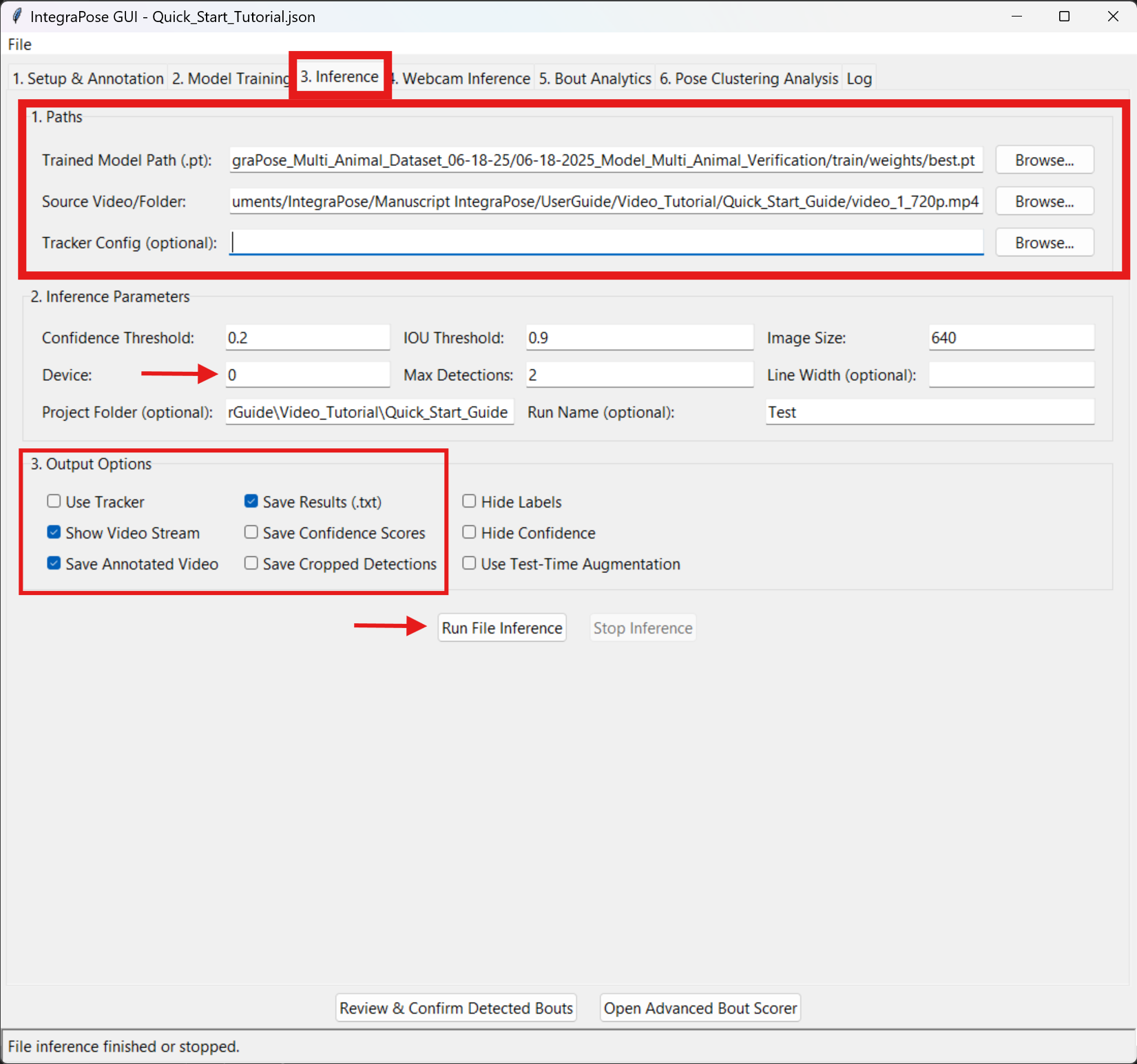 GUI showing inference settings