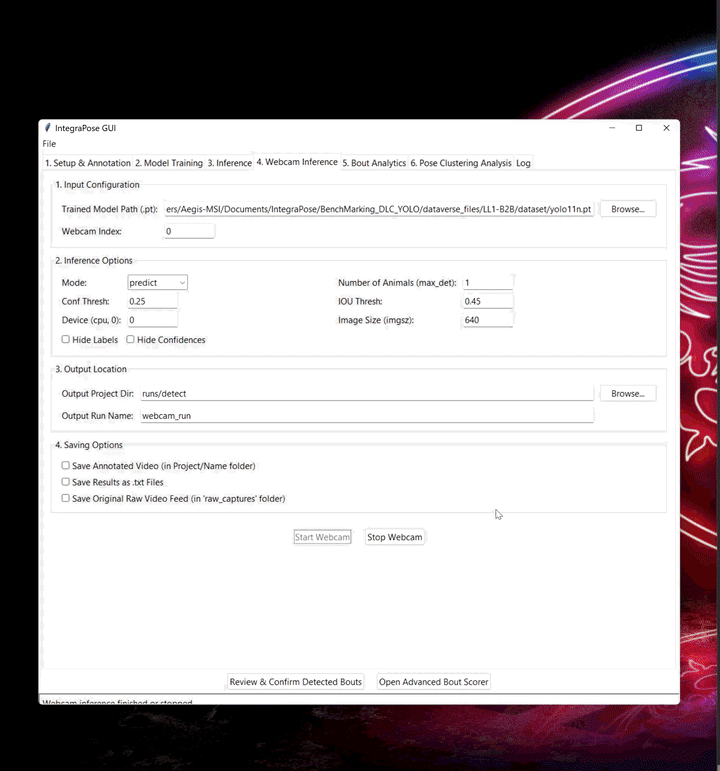 GIF demonstrating webcam integration for inference
